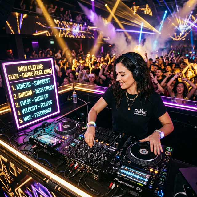 DJ profesional trabajando con ranking de votos en pantalla